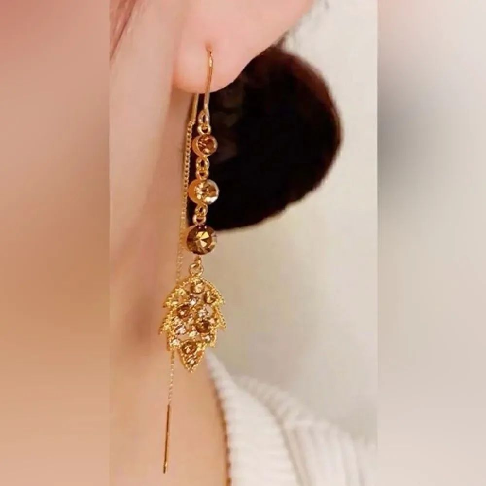 Boho leaf drop earrings A354